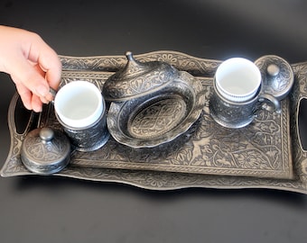 Easter Gift Turkish Coffee Set, Vintage Coffee Set, Ottoman Tea Set, Tray Coffee Set, Vintage Kitchen Set, Housewarming Gift