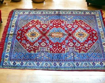 Vintage Velvet Carpet – Rich Red Floral Rug, Handwoven Persian Style, Elegant Home Decor, Luxury Rug for Living Room, Easter Gift Idea