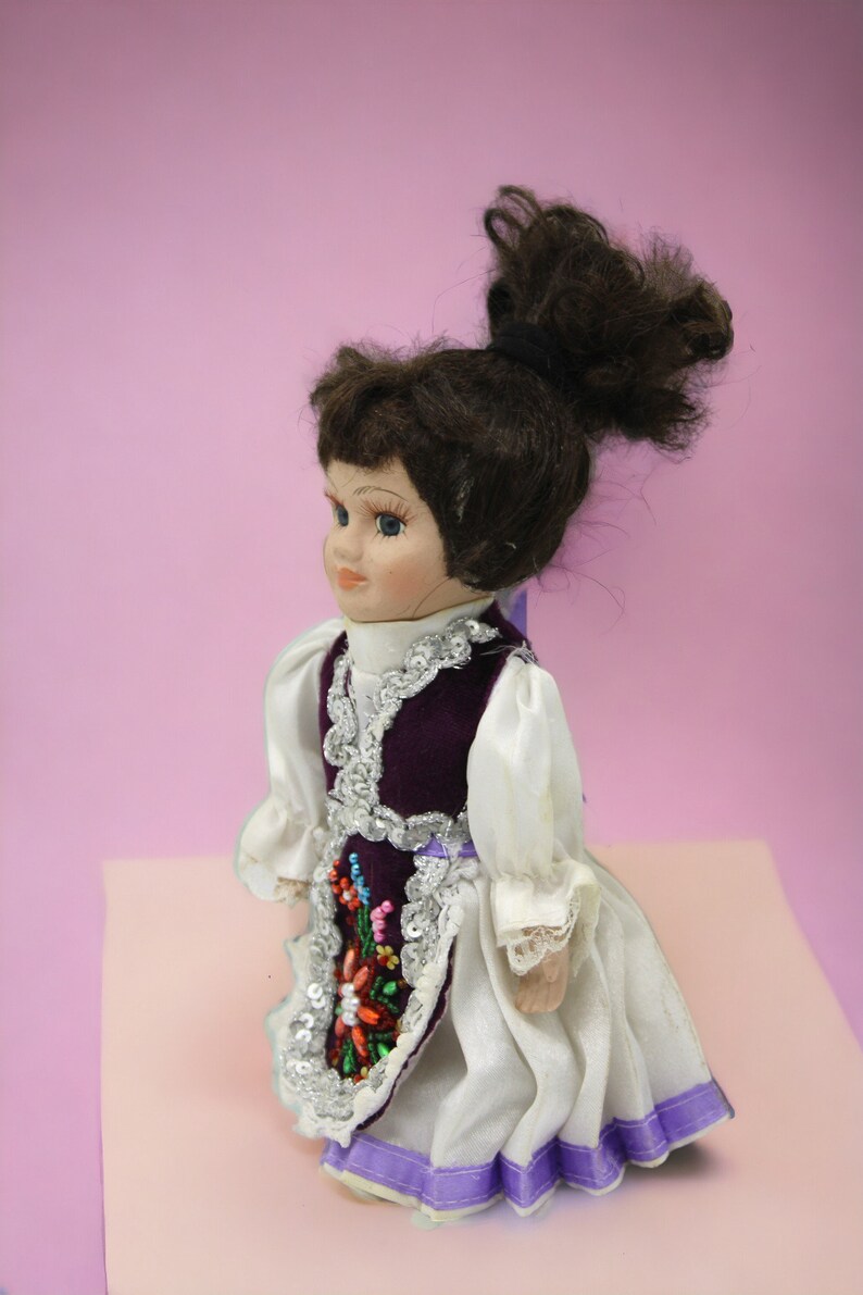 Vintage Porcelain Doll in Local Dress, Old Small Porcelain Doll, Very