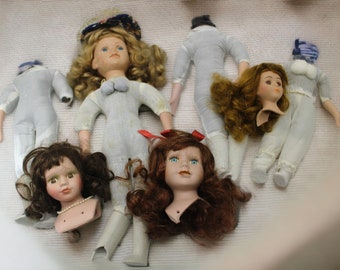 Vintage Broken Porcelain Dolls and Damaged Doll Parts