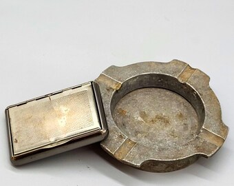 Cenicero gris vintage de los años 70, de metal fundido industrial, 16 cm, decoración, regalo para él.