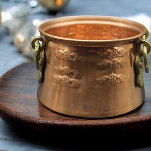 Vintage Handmade Copper Pots, Brass Handled Vintage Copper Pots, Old Home Decoration, Vintage Brass Handled Kettles, Vintage Collection