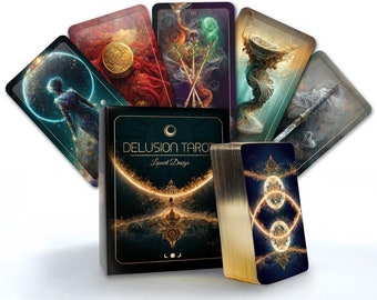 Delusion Tarot deck by Lunart Design, 78 Cards Tarot Deck, tarot cards, Tarot deck with guidebook, Unique Tarot deck, tarot guidebook