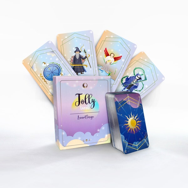 Jolly Tarot Deck par Lunar Design, 78 cartes de tarot, jeu de tarot avec guide, jeu de cartes de tarot, jeu de tarot unique, jeu de tarot coloré, tarot