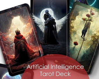 Tarot deck with guidebook, 78 Cards Tarot Deck, black and gold tarot deck, Unique Tarot deck, Tarot Card Deck, AI art, Delusion tarot deck