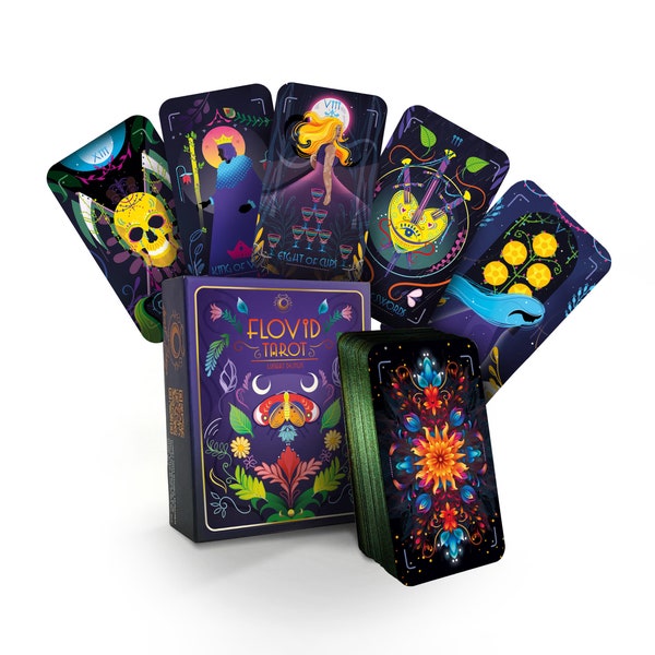 Baraja de Tarot Flovid de Lunart Design, Baraja de Tarot con Guía, Baraja de Tarot de 78 Cartas, Baraja de Tarot única, Tarot, Cartas de Tarot, Folleto, Caja de Tarot