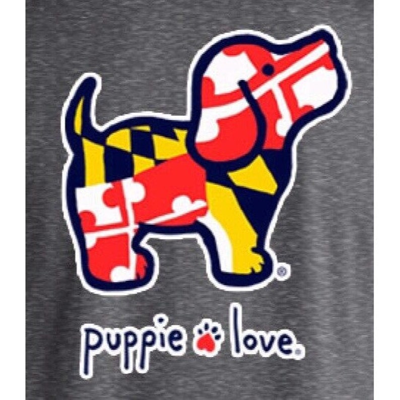 Puppie Love Dog Maryland Pup Heather Long Sleeve Tshirt NEW Fast Free
