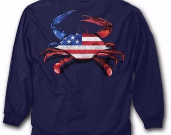 Ameri-Crab U.S. Flag Long Sleeve T-Shirt Sweatshirt - NEW Fast Free Ship