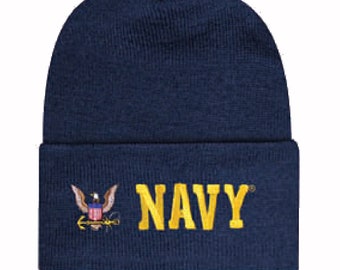 U.S. Navy Emblem Cuffed Beanie Cap Hat