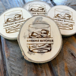 Cheers Bitches Coaster Set Funny Gifts for Friends and Family Cheers Bar Decor Funny Drinking Decor White Elephant Secret Santa Bachelor