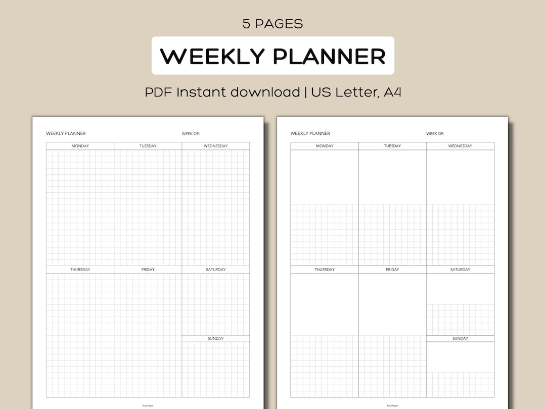 Weekly Planner Printable Undated Weekly Planner Template US - Etsy