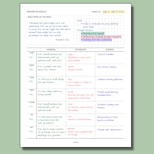 Weekly Prayer Schedule, Printable Prayer Log, Prayer Request Organizer ...