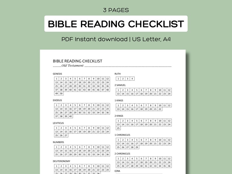 Bible Reading Checklist Printable, Bible Reading Tracker, Bible Reading ...