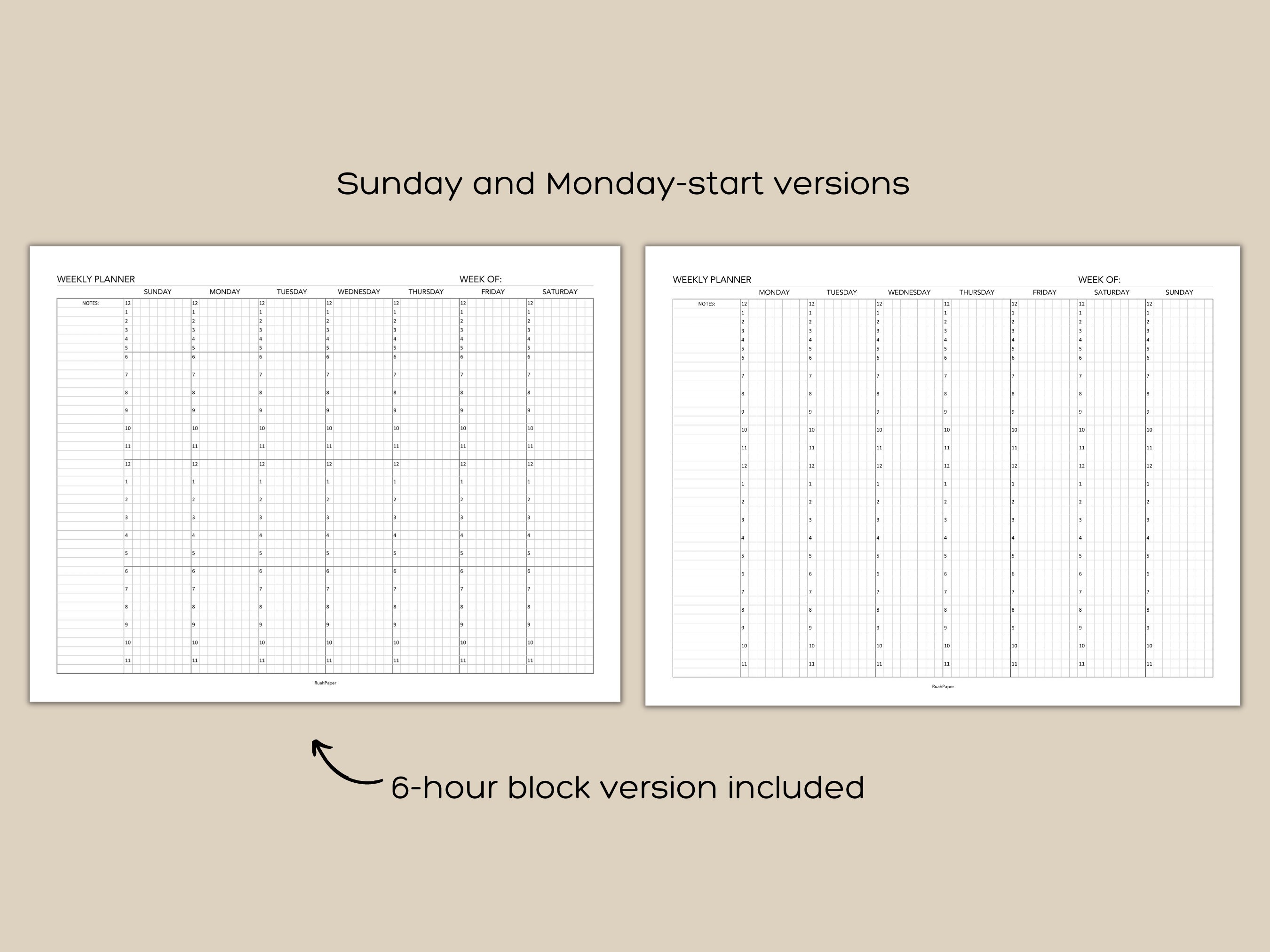 24 Hour Weekly Planner, Half-hour Increment Daily Schedule, Week at a ...