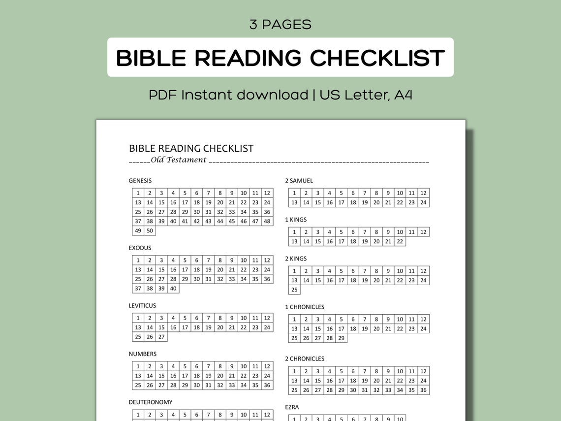 Bible Reading Checklist Printable, Bible Reading Tracker, Bible Reading ...