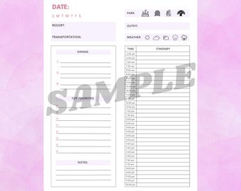 WDW Daily Itinerary | Park Day Schedule Template | Vacation Itinerary PDF | Planning Sheet