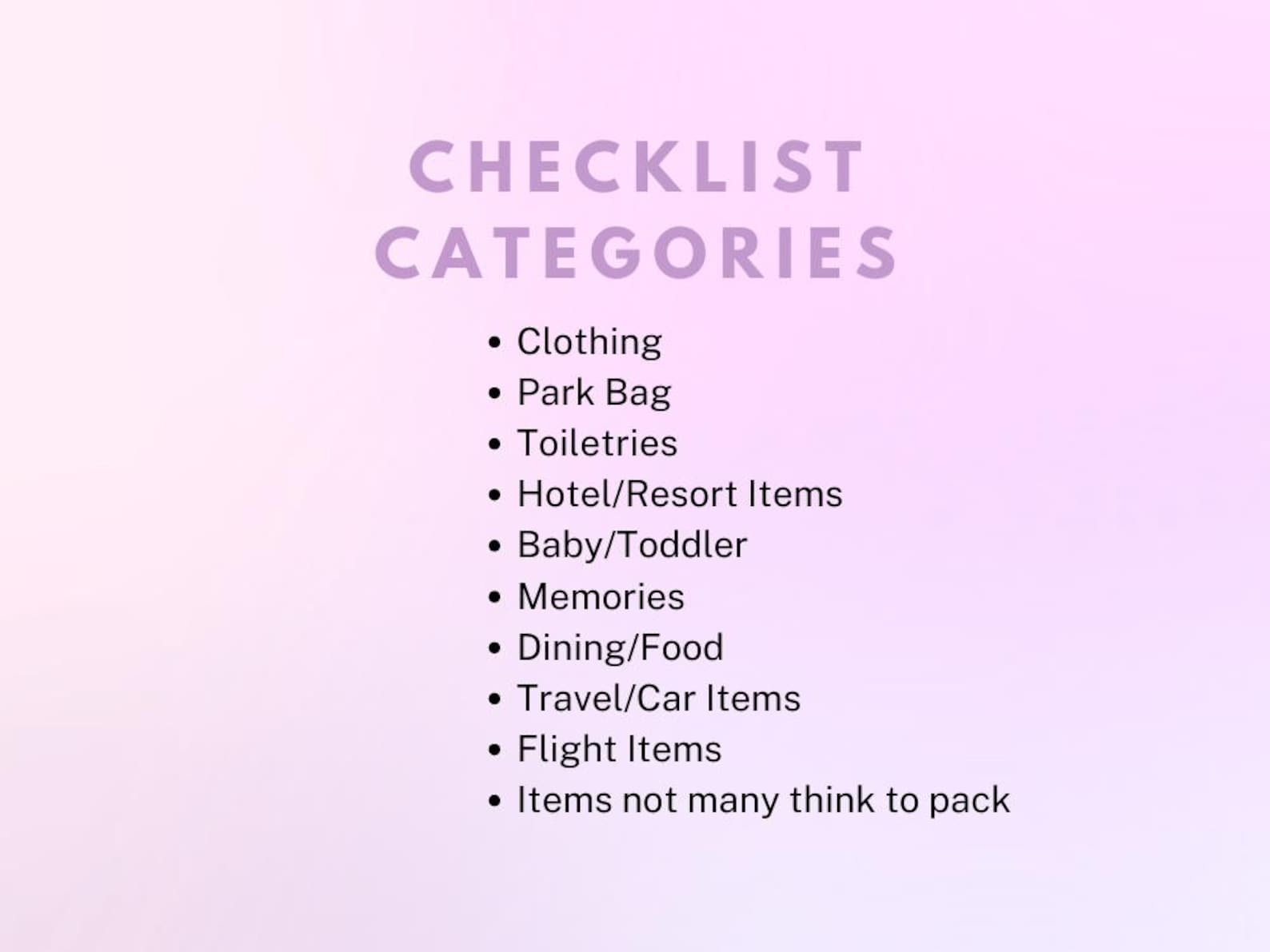 WDW Packing Checklist | Printable Disney Vacation Packing List - Etsy