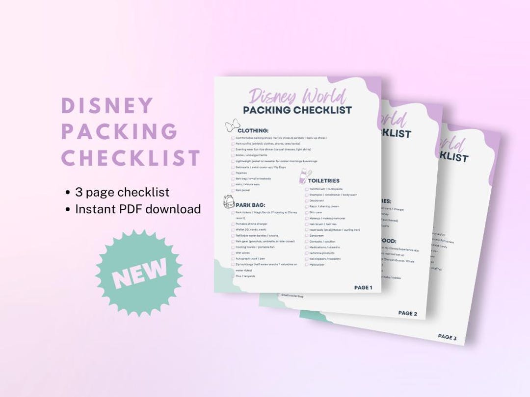 Disney Packing Checklist | Printable Disney Vacation Packing List - Etsy