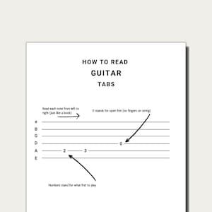How To Read Guitar Tabs PDF Printable | Guitar Tab Guide | Musician Gift | Music Student Gift | Beginner Guitar Tab | Easy Guitar Lesson