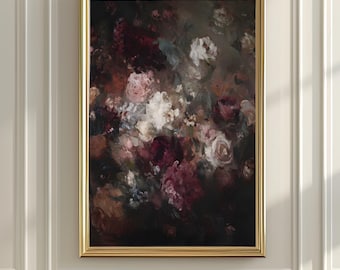 Floral Moody Baroque Style Digital Printable Wall Art | Vintage Dark Flower Painting | Digital Download