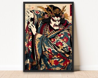 Gravure sur bois, art mural japonais, art mural kabuki, portrait kabuki japonais, art mural encadré, poster vintage, Ukiyo-e, Ukiyo E encadré