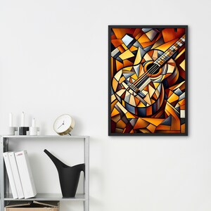 Abstrakte Vintage Gitarre im Picasso-Stil, hochwertiger Künstlerdruck, Kubismus-Gitarren-Digitaldruck, Picasso-inspiriertes Poster Bild 3