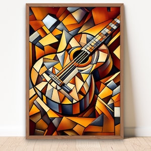 Impression d'art mural style Picasso, guitare vintage abstraite, impression d'artiste célèbre, impression numérique guitare cubisme, affiche inspirée de Picasso image 1