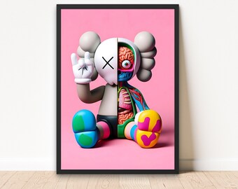 KAWS Poster, gerahmtes Hypebeast Kaws Figurenposter, Kaws Posterdruck, rosa Kaws Wandkunst, Anatomie Kaws Digitaldruck, Figurendrucke