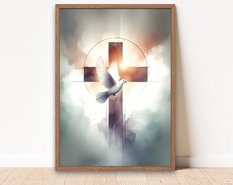 Taube christliche Wandkunst druckbare, Kreuz christliche Wandkunst, Kruzifix-Kunst, Jesus Plakat, christlicher Geschenkdruck, Gott Kunst, religiöse Wandkunst