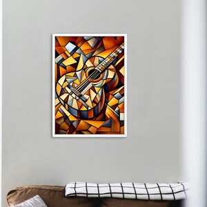 Abstrakte Vintage Gitarre im Picasso-Stil, hochwertiger Künstlerdruck, Kubismus-Gitarren-Digitaldruck, Picasso-inspiriertes Poster Bild 2