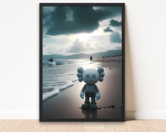 Affiche KAWS Beach, affiche imprimable Hypebeast Kaws, impression affiche Kaws, art mural Kaws, téléchargement numérique Kaws blanc, impressions de figurines