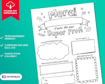 Cadeau d'appréciation pour professeur, éducateur, enseignant, Page à colorier Imprimable, Cadeau de remerciement de fin d'année, fin école