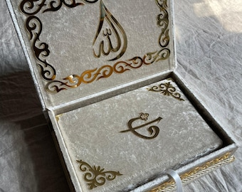 French-Arabic Quran in a Personalized Velvet Box, Luxury Islamic Gift Idea for Weddings, Eid and Births