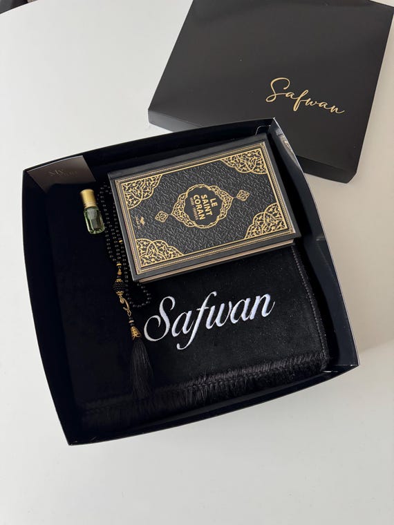 Tapis de prière personnalisé, isimli seccade, coffret cadeaux, gebetsteppich, Personalized Prayer Rug, Muslim Wedding Gift, islamic gift