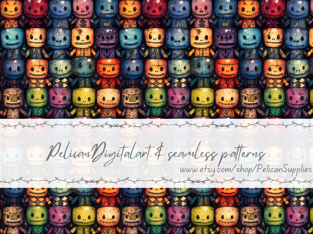 Voodoo Dolls Halloween Seamless Pattern Watercolor Pattern - Etsy