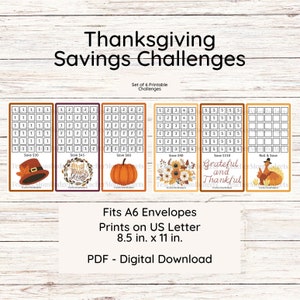 Thanksgiving Savings Challenges - Printable PDF - Fits A6 Envelopes