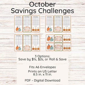 October Savings Challenges - Printable PDF - Fits A6 Envelopes