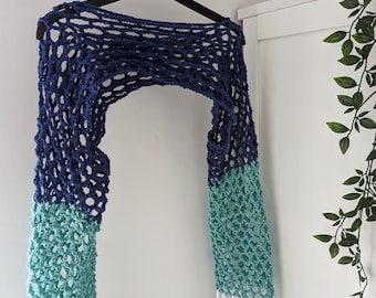 Crochet Shrug - Blue, Teal and White