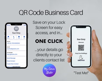 Business Card, Digital Business Card With QR Code, Save Your Details Directly To Clients Contacts, Easy To Modify In Canva Free Account