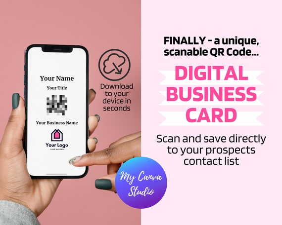 Digital Business Card Canva Template With QR Code, Easy To Customise In Free Canva Account, Save To Your Phone Lock Screen For Scan & Click