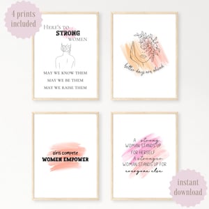 Printable Female Empowerment Wall Art Quotes for Strong Women Decor for Pink Boss Babe Office Woman One Line Art The Future is Female Power