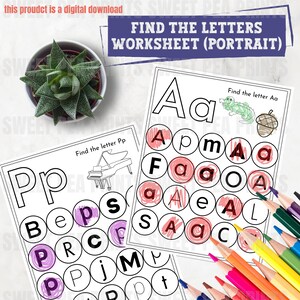 Printable Alphabet Worksheet for Elementary Homeschool Curriculum for ELA Preschool Coloring Letters and Sounds Digital Download Find Letter