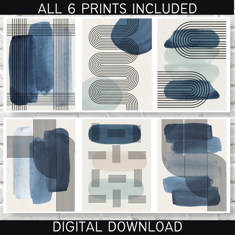 Blue Abstract Printable Wall Art Abstract Art Download Set - Etsy