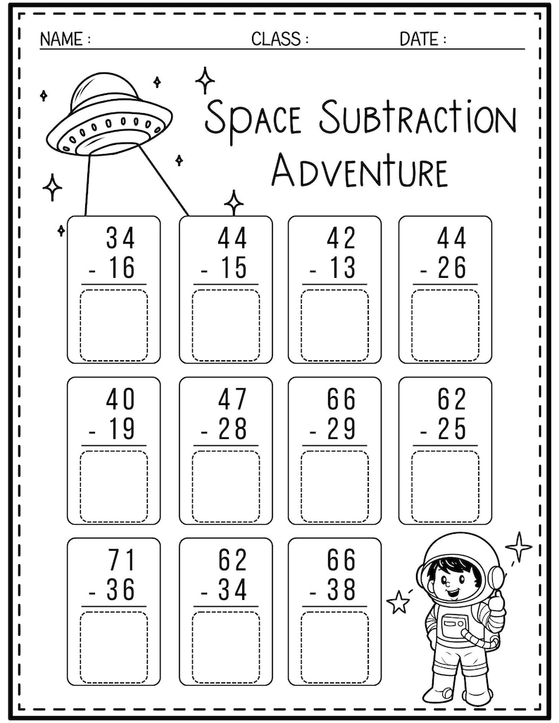 Space-themed Math Worksheets | Addition - Subtraction Practice | With ...