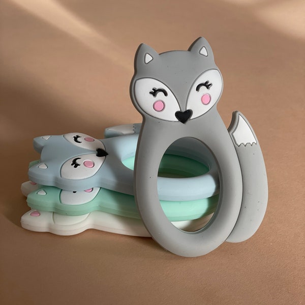 Silikon Beißer Fuchs, Silikon Beiß Spielzeug, Baby Beißer, Zahnungshilfe speichelfrei, Basteln Baby Shower Geschenk, Beißring Silikon