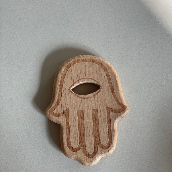 Wooden pendant made of beech wood Hamsa, wood grasping toy, wooden figure beech, baby biter, gripping ring wood, wooden toys craft supplies natural wood