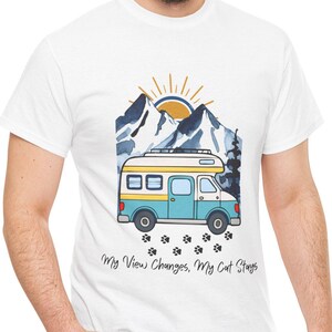 My Views Change But Cats Stay Shirt, RV Camping With Cats T-Shirt, Adventure Cat Forest Graphic Tee, Nomad Life Clothing, RV Travel Gift image 1