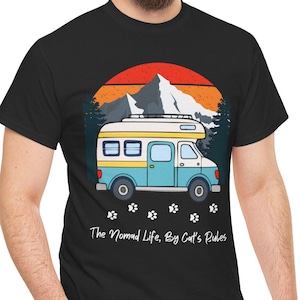 RV Travel Cat Lover Gift, Nomad Life By Cats Rules Shirt, RV Camping With Cats tshirt, Adventure Cat Forest Graphic Tee Funny Nomad Life Top image 1