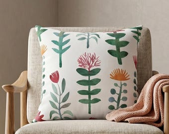 Watercolor Wildflower Pillow, Cottagecore Floral Throw Pillowcase, Meadow Flower Cushion Cover, Botanical Home Decor, Spring Summer Gift