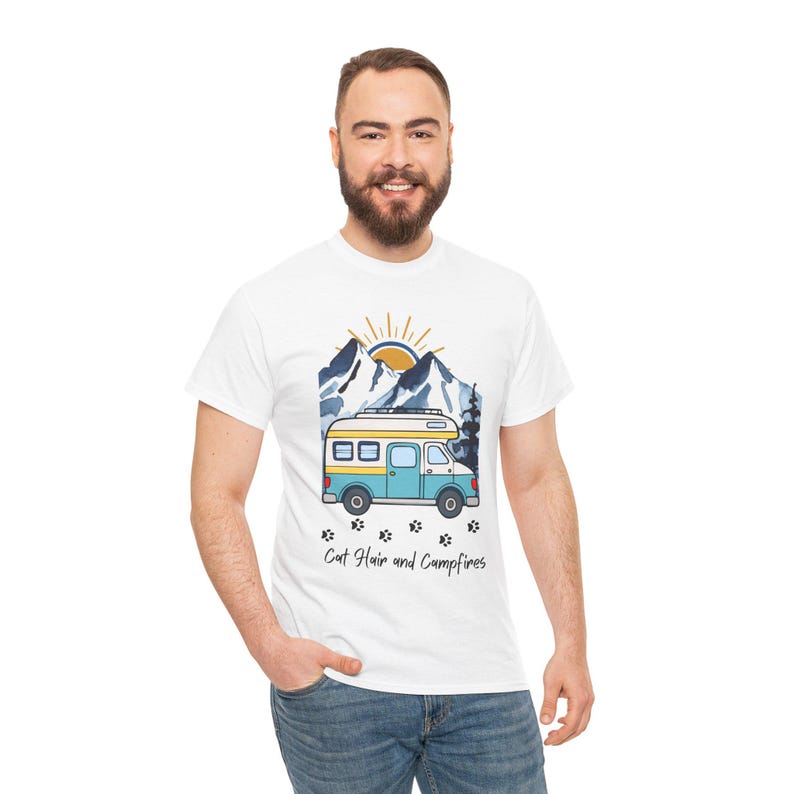 Cat Hair and Campfire Shirt, RV Camping with Cats T-Shirt Funny Cat Lover Adventure Tee Forest and Campfire Graphic Nomad Life Clothing image 1